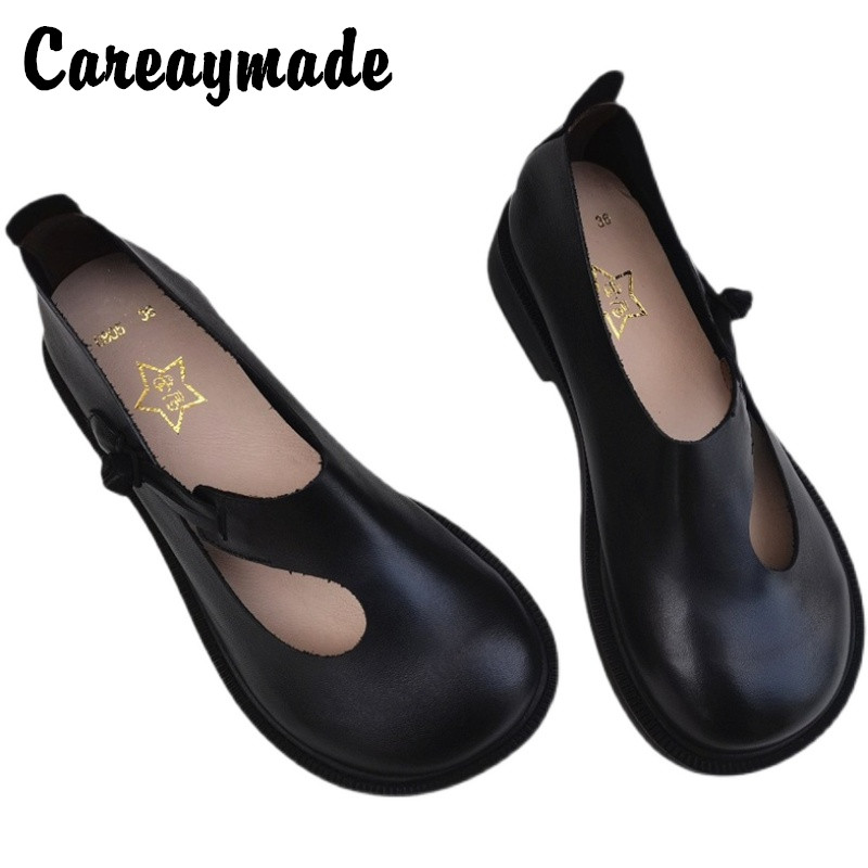 Women'S Shoes Round Toe - Careaymade-Genuine Leather Big Shoes Retro National