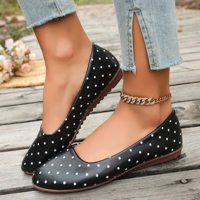 Ladies White Polka Dot Flats R - Women'S Shoes Round Toe recension och pris