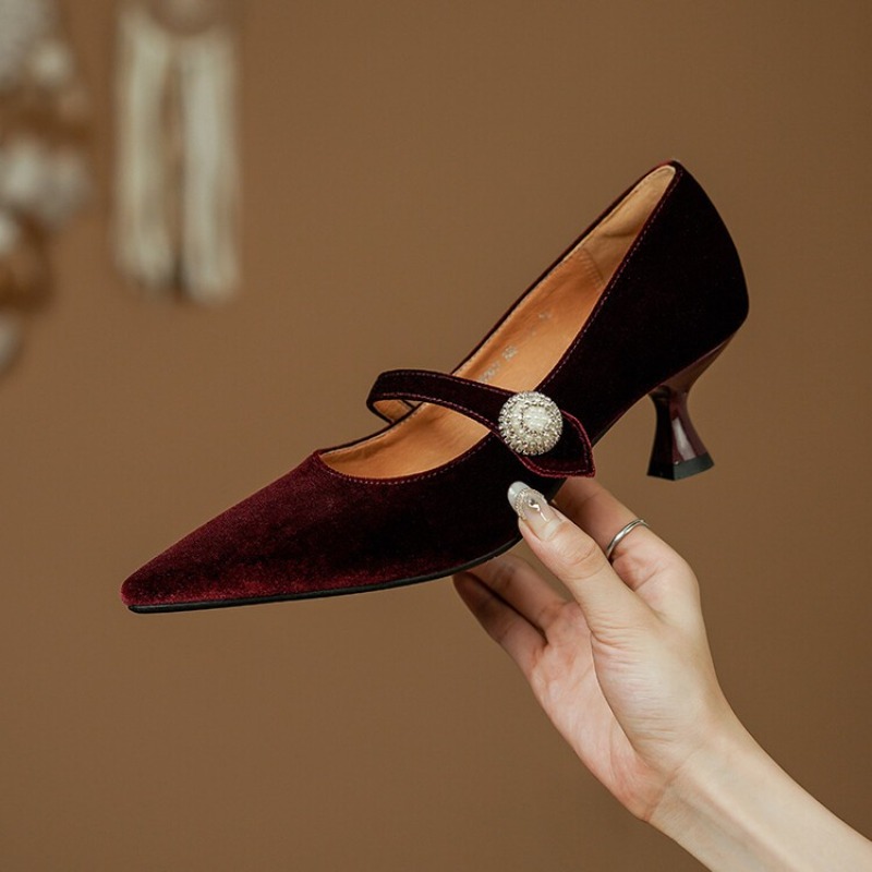 Wine Red Pointed Toe Mary Jane - Shoes Women Pumps recension och pris