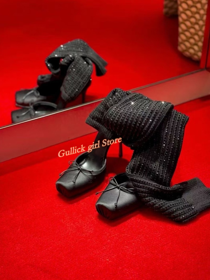 Red Knit Square Toe Boots Cut  - Women Shoes Sale recension och pris